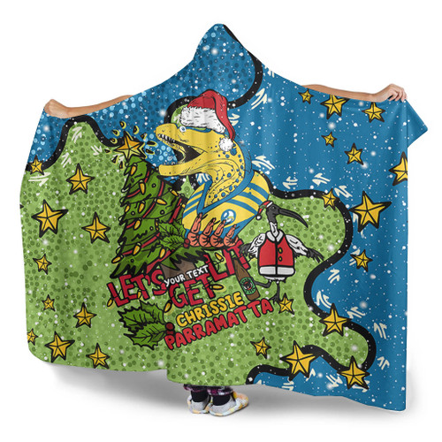 Parramatta Eels Christmas Custom Hooded Blanket - Let's Get Lit Chrisse Pressie Hooded Blanket