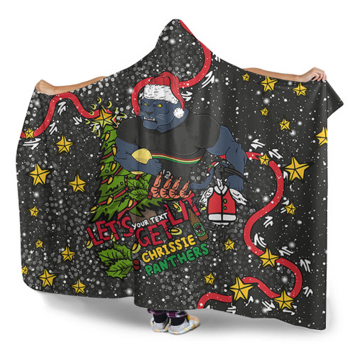 Penrith Panthers Christmas Custom Hooded Blanket - Let's Get Lit Chrisse Pressie Hooded Blanket