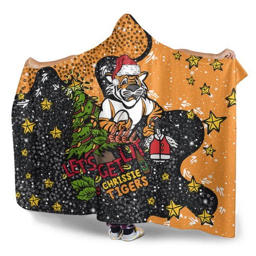 Wests Tigers Christmas Custom Hooded Blanket - Let's Get Lit Chrisse Pressie Hooded Blanket Wests Tigers Christmas Custom Hooded Blanket - Let's Get Lit Chrisse Pressie Hooded Blanket