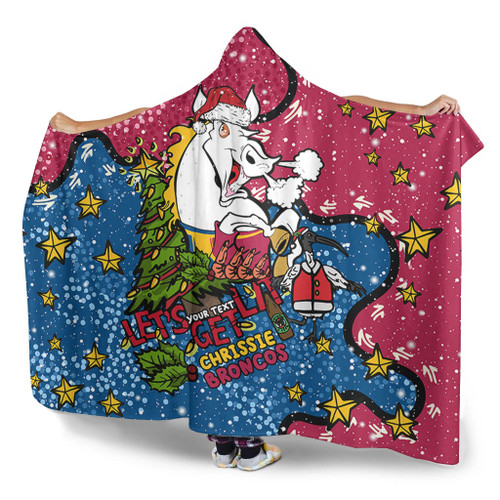 Brisbane Broncos Christmas Custom Hooded Blanket - Let's Get Lit Chrisse Pressie Hooded Blanket