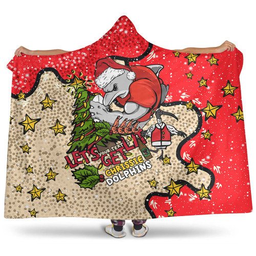 Redcliffe Dolphins Christmas Custom Hooded Blanket - Let's Get Lit Chrisse Pressie Hooded Blanket