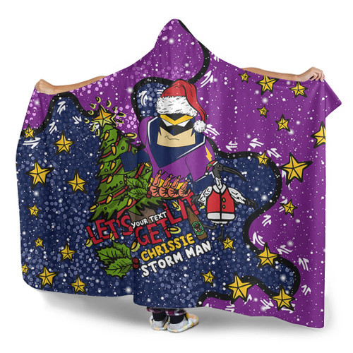 Melbourne Storm Christmas Custom Hooded Blanket - Let's Get Lit Chrisse Pressie Hooded Blanket