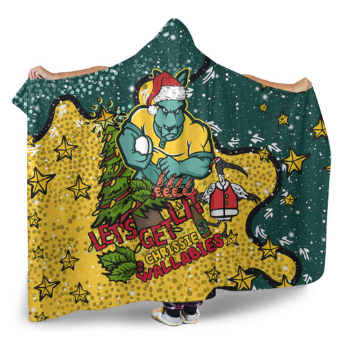 Australia Wallabies Christmas Custom Hooded Blanket - Let's Get Lit Chrisse Pressie Hooded Blanket Australia Wallabies Christmas Custom Hooded Blanket - Let's Get Lit Chrisse Pressie Hooded Blanket