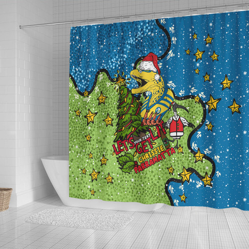 Parramatta Eels Christmas Custom Shower Curtain - Let's Get Lit Chrisse Pressie Shower Curtain Parramatta Eels Christmas Custom Shower Curtain - Let's Get Lit Chrisse Pressie Shower Curtain