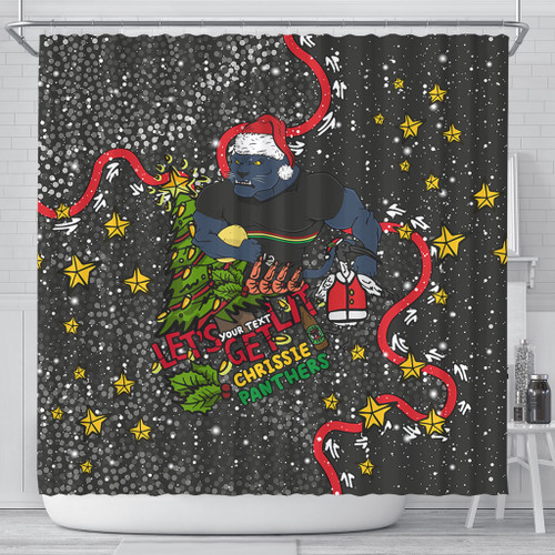 Penrith Panthers Christmas Custom Shower Curtain - Let's Get Lit Chrisse Pressie Shower Curtain Penrith Panthers Christmas Custom Shower Curtain - Let's Get Lit Chrisse Pressie Shower Curtain