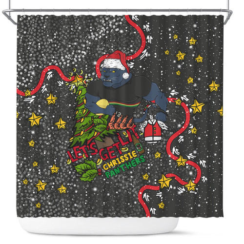 Penrith Panthers Christmas Custom Shower Curtain - Let's Get Lit Chrisse Pressie Shower Curtain Penrith Panthers Christmas Custom Shower Curtain - Let's Get Lit Chrisse Pressie Shower Curtain