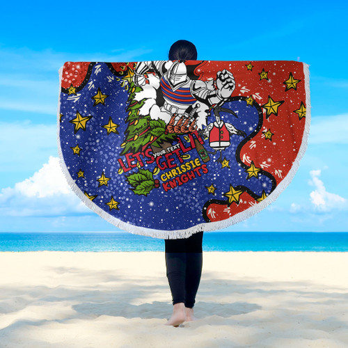 Newcastle Knights Christmas Custom Beach Blanket - Let's Get Lit Chrisse Pressie Beach Blanket Newcastle Knights Christmas Custom Beach Blanket - Let's Get Lit Chrisse Pressie Beach Blanket
