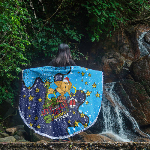 Gold Coast Titans Christmas Custom Beach Blanket - Let's Get Lit Chrisse Pressie Beach Blanket