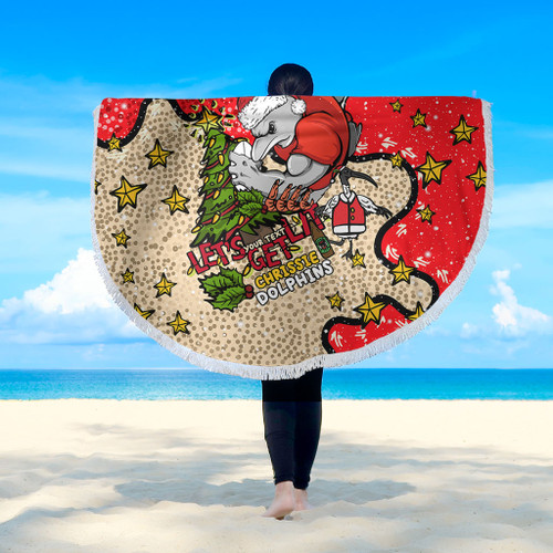 Redcliffe Dolphins Christmas Custom Beach Blanket - Let's Get Lit Chrisse Pressie Beach Blanket Redcliffe Dolphins Christmas Custom Beach Blanket - Let's Get Lit Chrisse Pressie Beach Blanket