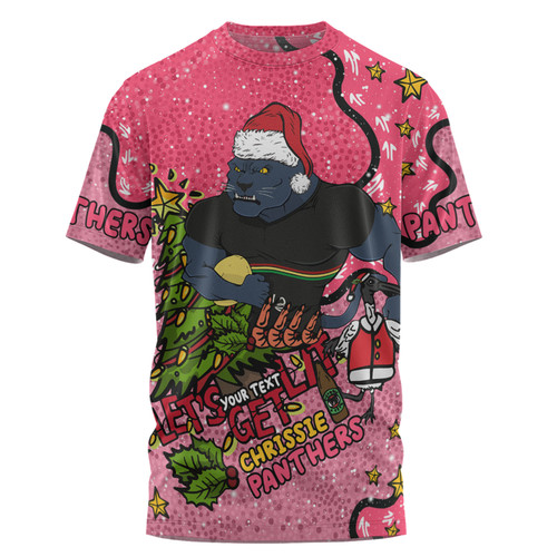 Penrith Panthers Christmas Custom T-shirt - Let's Get Lit Chrisse Pressie Pink T-shirt