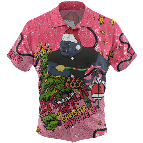 Penrith Panthers Christmas Custom Hawaiian Shirt - Let's Get Lit Chrisse Pressie Pink Hawaiian Shirt