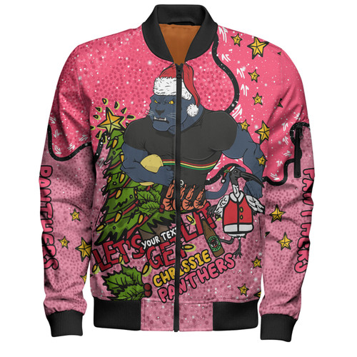 Penrith Panthers Christmas Custom Bomber Jacket - Let's Get Lit Chrisse Pressie Pink Bomber Jacket
