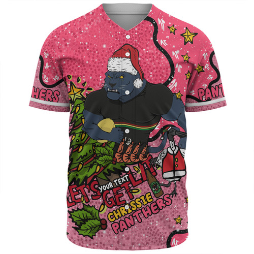 Penrith Panthers Christmas Custom Baseball Shirt - Let's Get Lit Chrisse Pressie Pink Baseball Shirt