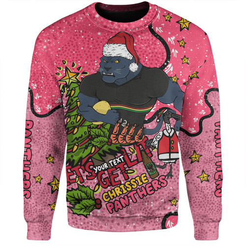 Penrith Panthers Christmas Custom Sweatshirt - Let's Get Lit Chrisse Pressie Pink Sweatshirt