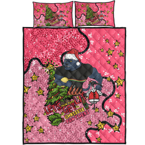 Penrith Panthers Christmas Custom Quilt Bed Set - Let's Get Lit Chrisse Pressie Pink Quilt Bed Set