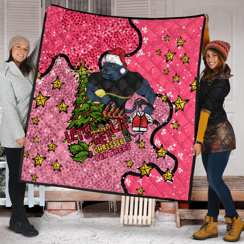 Penrith Panthers Christmas Custom Quilt - Let's Get Lit Chrisse Pressie Pink Quilt