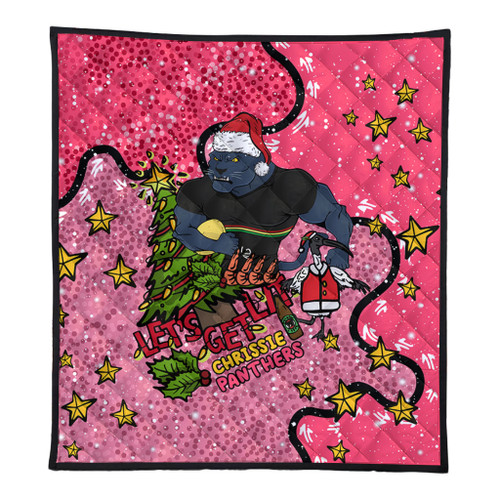 Penrith Panthers Christmas Custom Quilt - Let's Get Lit Chrisse Pressie Pink Quilt