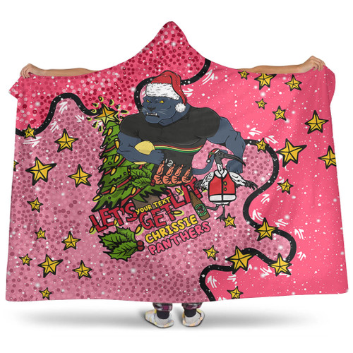 Penrith Panthers Christmas Custom Hooded Blanket - Let's Get Lit Chrisse Pressie Pink Hooded Blanket