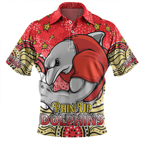 Redcliffe Dolphins Custom Polo Shirt - Custom With Aboriginal Inspired Style Of Dot Painting Patterns  Polo Shirt