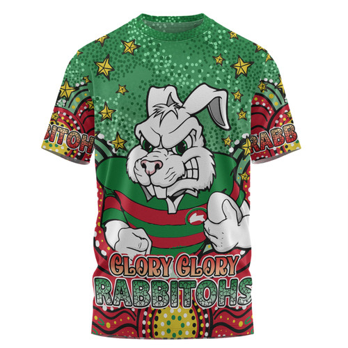 South Sydney Rabbitohs T-shirt - Custom With Aboriginal Inspired Style Of Dot Painting Patterns  T-shirt