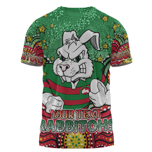 South Sydney Rabbitohs T-shirt - Custom With Aboriginal Inspired Style Of Dot Painting Patterns  T-shirt