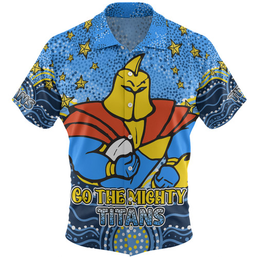 Gold Coast Titans Custom Hawaiian Shirt - Custom With Aboriginal Inspired Style Of Dot Painting Patterns  Hawaiian Shirt