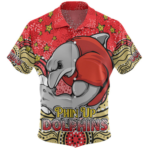 Redcliffe Dolphins Custom Hawaiian Shirt - Custom With Aboriginal Inspired Style Of Dot Painting Patterns  Hawaiian Shirt