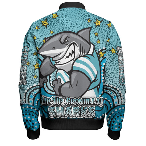 Cronulla-Sutherland Sharks Custom Bomber Jacket - Custom With Aboriginal Inspired Style Of Dot Painting Patterns  Bomber Jacket Cronulla-Sutherland Sharks Custom Bomber Jacket - Custom With Aboriginal Inspired Style Of Dot Painting Patterns  Bomber Jacket