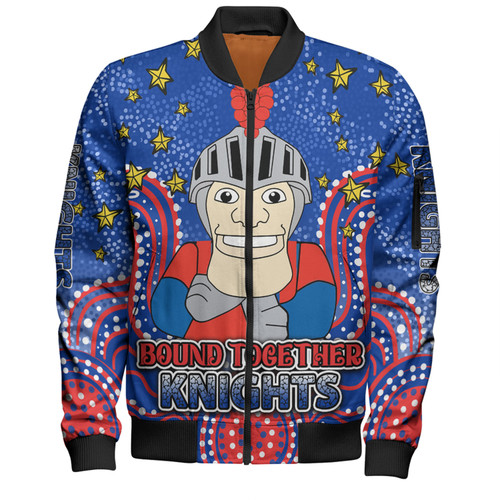 Newcastle Knights Custom Bomber Jacket - Custom With Aboriginal Inspired Style Of Dot Painting Patterns  Bomber Jacket