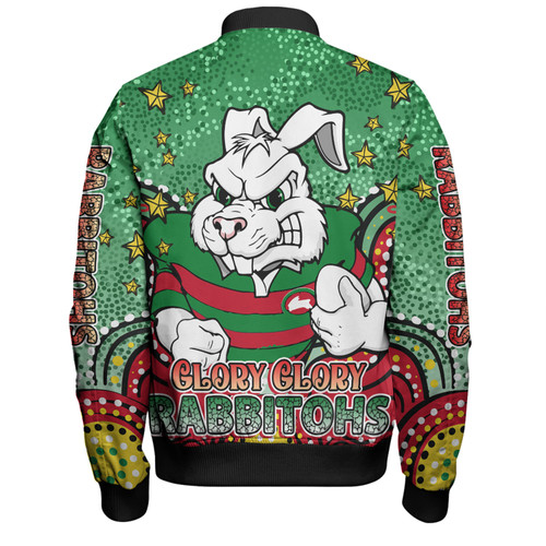 South Sydney Rabbitohs Bomber Jacket - Custom With Aboriginal Inspired Style Of Dot Painting Patterns  Bomber Jacket South Sydney Rabbitohs Bomber Jacket - Custom With Aboriginal Inspired Style Of Dot Painting Patterns  Bomber Jacket