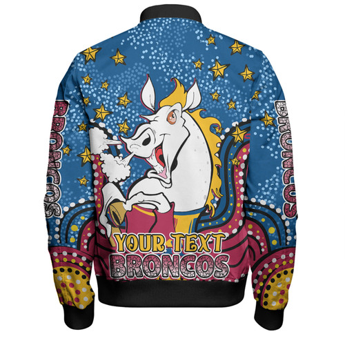 Brisbane Broncos Custom Bomber Jacket - Custom With Aboriginal Inspired Style Of Dot Painting Patterns  Bomber Jacket