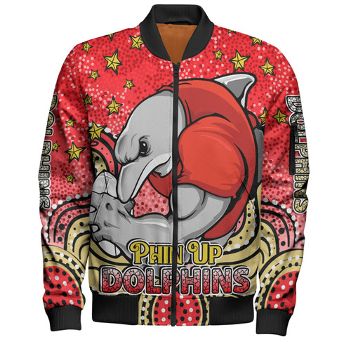 Redcliffe Dolphins Custom Bomber Jacket - Custom With Aboriginal Inspired Style Of Dot Painting Patterns  Bomber Jacket