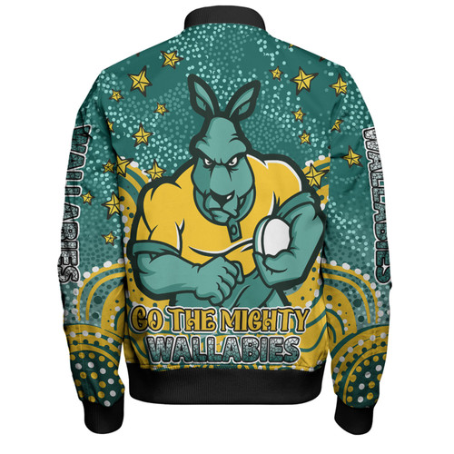 Australia Wallabies Custom Bomber Jacket - Custom With Aboriginal Inspired Style Of Dot Painting Patterns  Bomber Jacket Australia Wallabies Custom Bomber Jacket - Custom With Aboriginal Inspired Style Of Dot Painting Patterns  Bomber Jacket