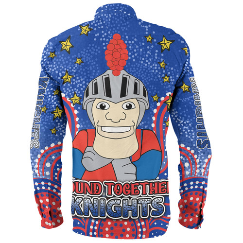 Newcastle Knights Custom Long Sleeve Shirt - Custom With Aboriginal Inspired Style Of Dot Painting Patterns  Long Sleeve Shirt Newcastle Knights Custom Long Sleeve Shirt - Custom With Aboriginal Inspired Style Of Dot Painting Patterns  Long Sleeve Shirt
