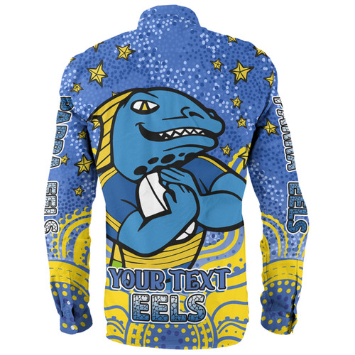 Parramatta Eels Custom Long Sleeve Shirt - Custom With Aboriginal Inspired Style Of Dot Painting Patterns  Long Sleeve Shirt Parramatta Eels Custom Long Sleeve Shirt - Custom With Aboriginal Inspired Style Of Dot Painting Patterns  Long Sleeve Shirt