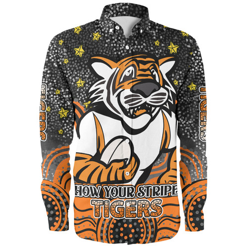 Wests Tigers Custom Long Sleeve Shirt - Custom With Aboriginal Inspired Style Of Dot Painting Patterns  Long Sleeve Shirt