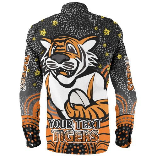 Wests Tigers Custom Long Sleeve Shirt - Custom With Aboriginal Inspired Style Of Dot Painting Patterns  Long Sleeve Shirt Wests Tigers Custom Long Sleeve Shirt - Custom With Aboriginal Inspired Style Of Dot Painting Patterns  Long Sleeve Shirt