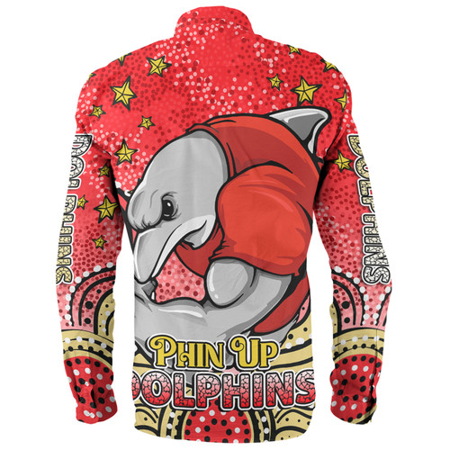 Redcliffe Dolphins Custom Long Sleeve Shirt - Custom With Aboriginal Inspired Style Of Dot Painting Patterns  Long Sleeve Shirt Redcliffe Dolphins Custom Long Sleeve Shirt - Custom With Aboriginal Inspired Style Of Dot Painting Patterns  Long Sleeve Shirt