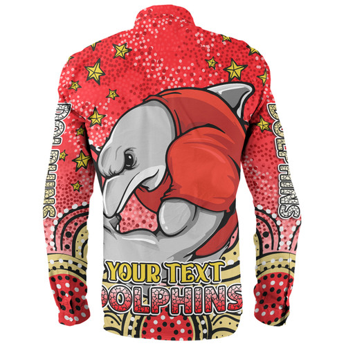 Redcliffe Dolphins Custom Long Sleeve Shirt - Custom With Aboriginal Inspired Style Of Dot Painting Patterns  Long Sleeve Shirt Redcliffe Dolphins Custom Long Sleeve Shirt - Custom With Aboriginal Inspired Style Of Dot Painting Patterns  Long Sleeve Shirt