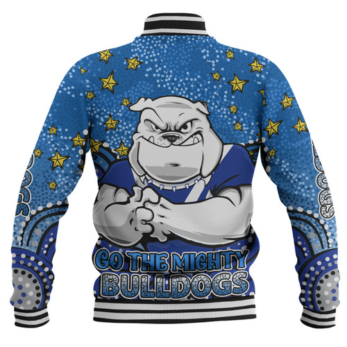 Canterbury-Bankstown Bulldogs Custom Baseball Jacket - Custom With Aboriginal Inspired Style Of Dot Painting Patterns  Baseball Jacket Canterbury-Bankstown Bulldogs Custom Baseball Jacket - Custom With Aboriginal Inspired Style Of Dot Painting Patterns  Baseball Jacket