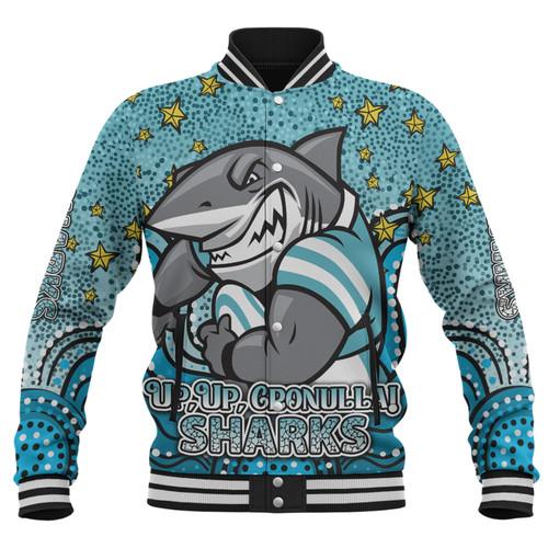 Cronulla-Sutherland Sharks Custom Baseball Jacket - Custom With Aboriginal Inspired Style Of Dot Painting Patterns  Baseball Jacket