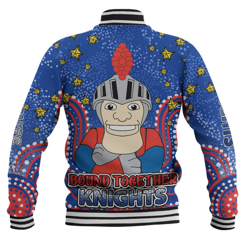 Newcastle Knights Custom Baseball Jacket - Custom With Aboriginal Inspired Style Of Dot Painting Patterns  Baseball Jacket Newcastle Knights Custom Baseball Jacket - Custom With Aboriginal Inspired Style Of Dot Painting Patterns  Baseball Jacket