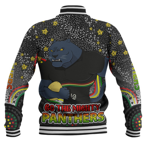 Penrith Panthers Custom Baseball Jacket - Custom With Aboriginal Inspired Style Of Dot Painting Patterns  Baseball Jacket Penrith Panthers Custom Baseball Jacket - Custom With Aboriginal Inspired Style Of Dot Painting Patterns  Baseball Jacket