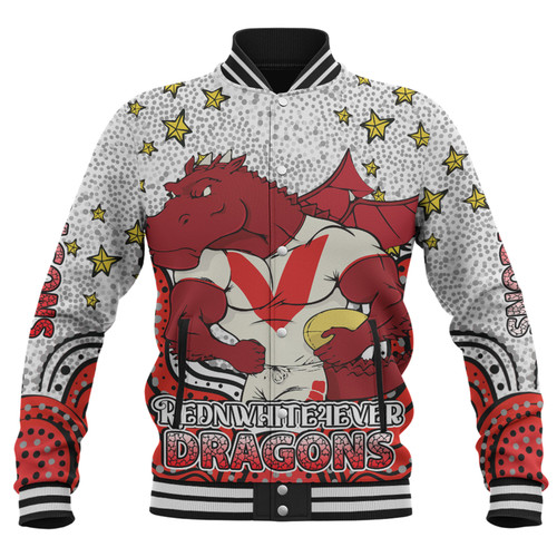 St. George Illawarra Dragons Custom Baseball Jacket - Custom With Aboriginal Inspired Style Of Dot Painting Patterns  Baseball Jacket