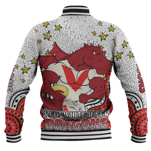 St. George Illawarra Dragons Custom Baseball Jacket - Custom With Aboriginal Inspired Style Of Dot Painting Patterns  Baseball Jacket St. George Illawarra Dragons Custom Baseball Jacket - Custom With Aboriginal Inspired Style Of Dot Painting Patterns  Baseball Jacket