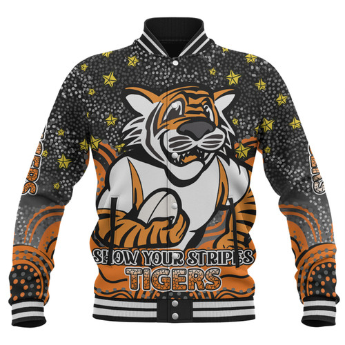 Wests Tigers Custom Baseball Jacket - Custom With Aboriginal Inspired Style Of Dot Painting Patterns  Baseball Jacket