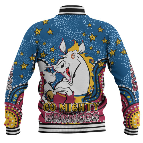 Brisbane Broncos Custom Baseball Jacket - Custom With Aboriginal Inspired Style Of Dot Painting Patterns  Baseball Jacket Brisbane Broncos Custom Baseball Jacket - Custom With Aboriginal Inspired Style Of Dot Painting Patterns  Baseball Jacket