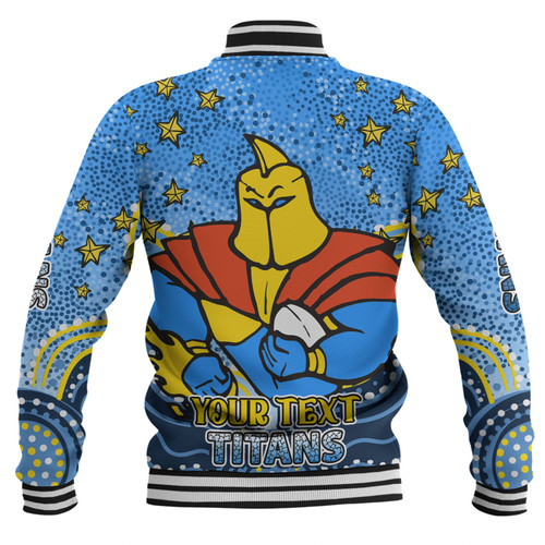 Gold Coast Titans Custom Baseball Jacket - Custom With Aboriginal Inspired Style Of Dot Painting Patterns  Baseball Jacket Gold Coast Titans Custom Baseball Jacket - Custom With Aboriginal Inspired Style Of Dot Painting Patterns  Baseball Jacket
