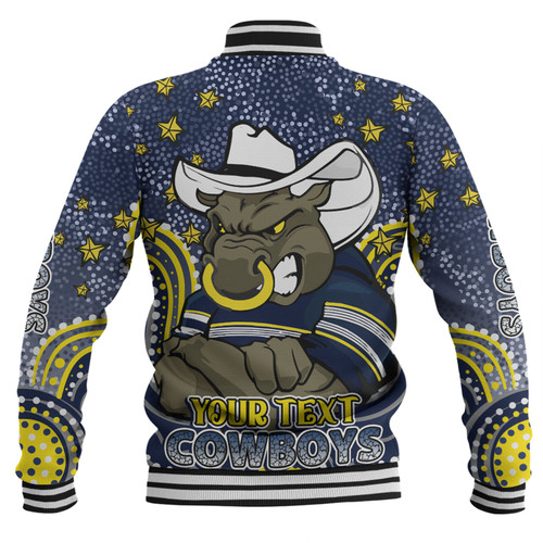 North Queensland Cowboys Custom Baseball Jacket - Custom With Aboriginal Inspired Style Of Dot Painting Patterns  Baseball Jacket North Queensland Cowboys Custom Baseball Jacket - Custom With Aboriginal Inspired Style Of Dot Painting Patterns  Baseball Jacket