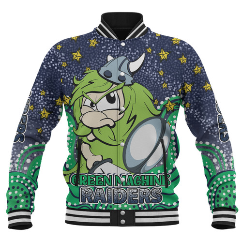 Canberra Raiders Custom Baseball Jacket - Custom With Aboriginal Inspired Style Of Dot Painting Patterns  Baseball Jacket